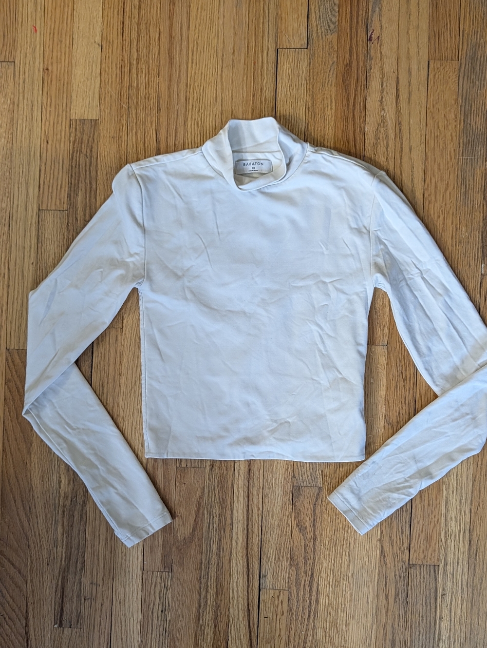 Babaton White Mock Neck Long Sleeve Crop Top